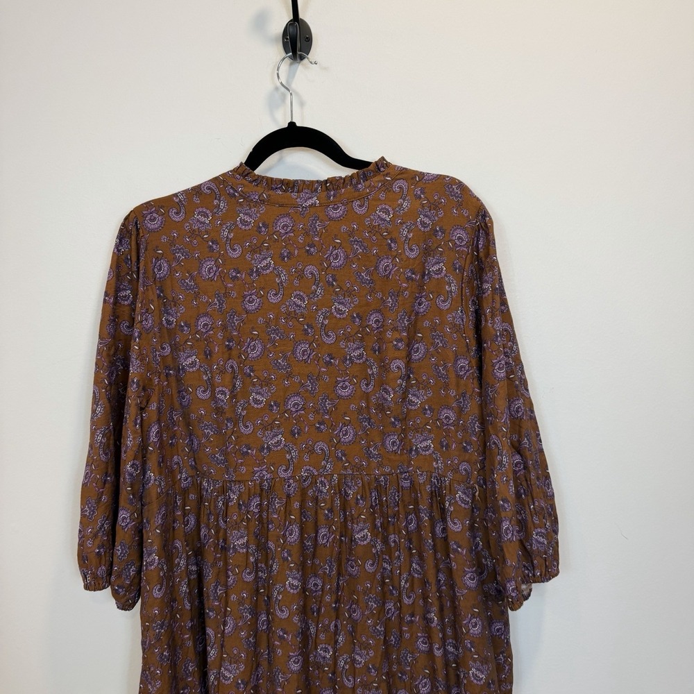 J. Jill XL Maxi Tiered Dress Ruffled Neckline In Dark Brown Graphic Paisley - Picture 9 of 10